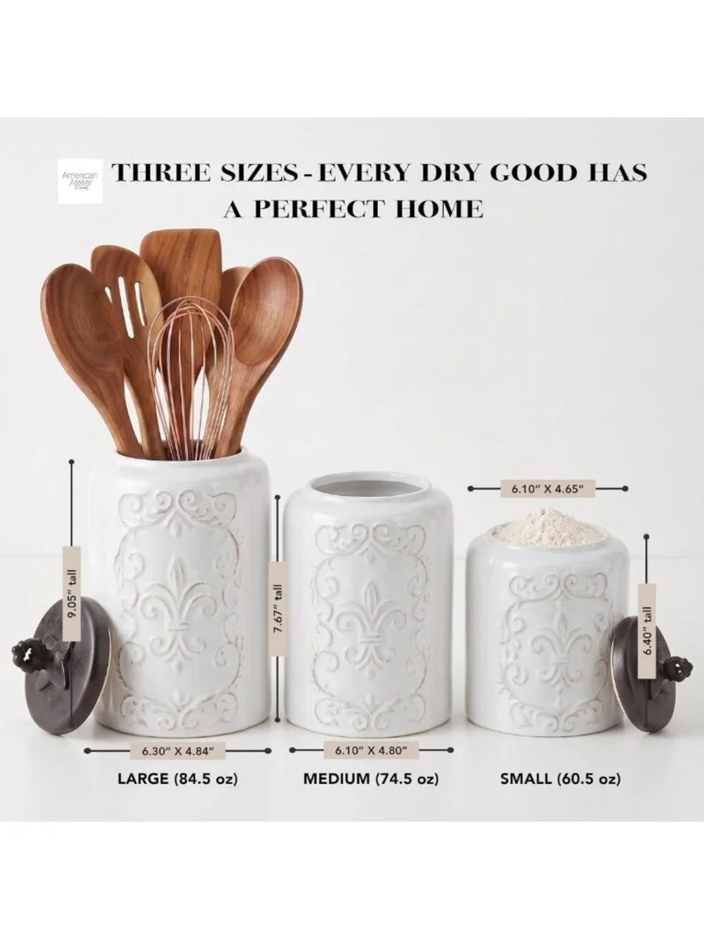 Elegant 3-Piece White Ceramic Canister Set with Airtight Stainless Steel Lids